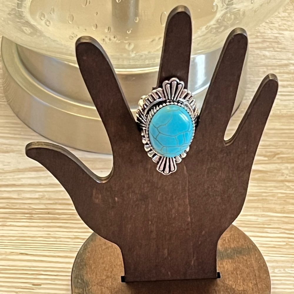 Turquoise Blue Oval Stone  Ring - Picture 2 of 5